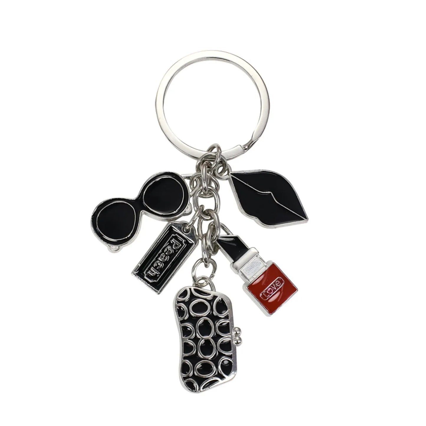 Black And Silver Lip Keychain